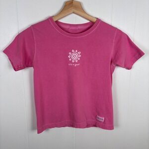 Y2K Life is Good Kids' Pink‎ Short Sleeve Graphic Tee with Sun Smiley Size Small